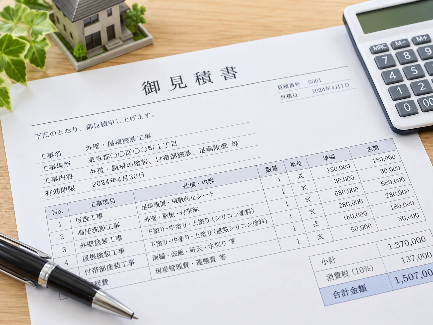 住宅と見積書によるお見積もりのイメージ